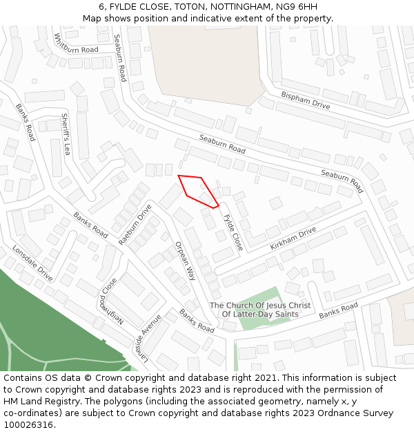 6, FYLDE CLOSE, TOTON, NOTTINGHAM, NG9 6HH: Location map and indicative extent of plot