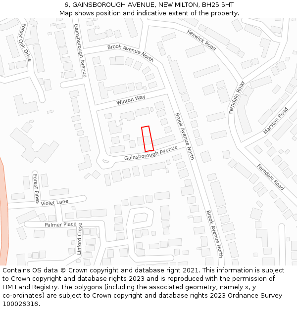 6, GAINSBOROUGH AVENUE, NEW MILTON, BH25 5HT: Location map and indicative extent of plot