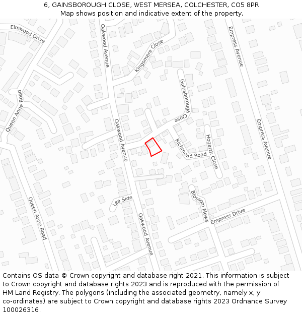 6, GAINSBOROUGH CLOSE, WEST MERSEA, COLCHESTER, CO5 8PR: Location map and indicative extent of plot