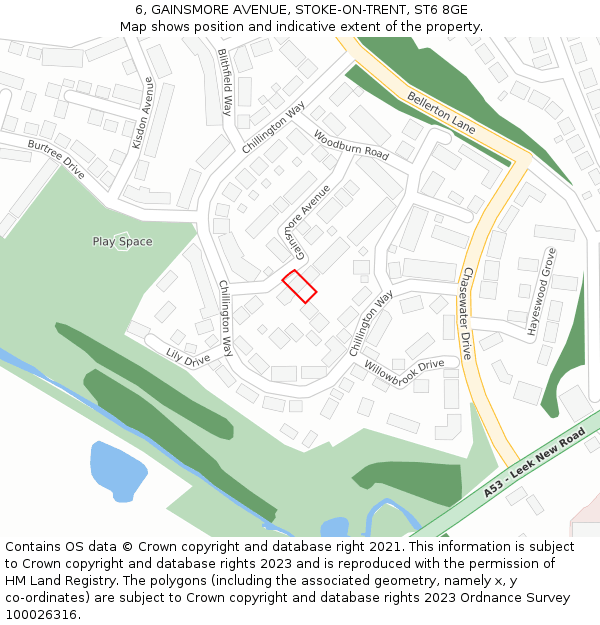 6, GAINSMORE AVENUE, STOKE-ON-TRENT, ST6 8GE: Location map and indicative extent of plot