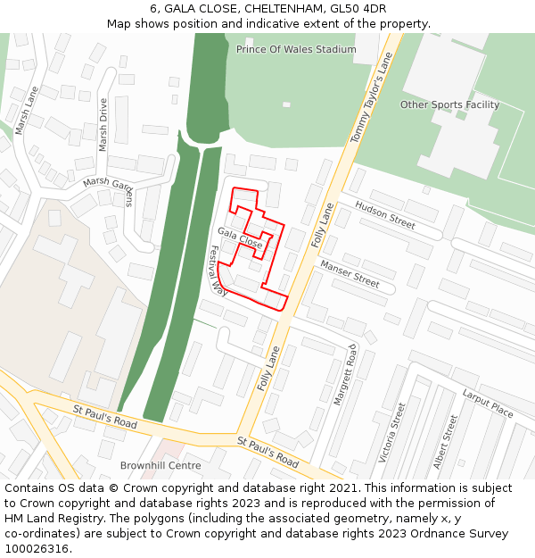 6, GALA CLOSE, CHELTENHAM, GL50 4DR: Location map and indicative extent of plot