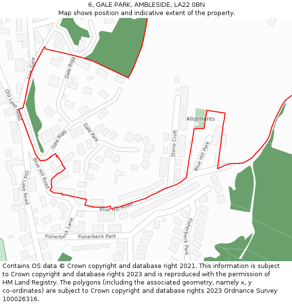 6, GALE PARK, AMBLESIDE, LA22 0BN: Location map and indicative extent of plot