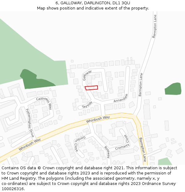 6, GALLOWAY, DARLINGTON, DL1 3QU: Location map and indicative extent of plot