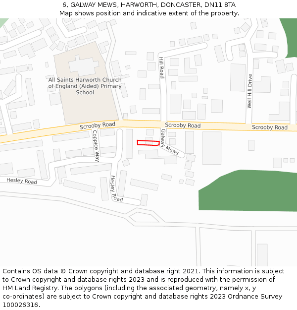 6, GALWAY MEWS, HARWORTH, DONCASTER, DN11 8TA: Location map and indicative extent of plot