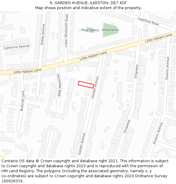 6, GARDEN AVENUE, ILKESTON, DE7 4DF: Location map and indicative extent of plot