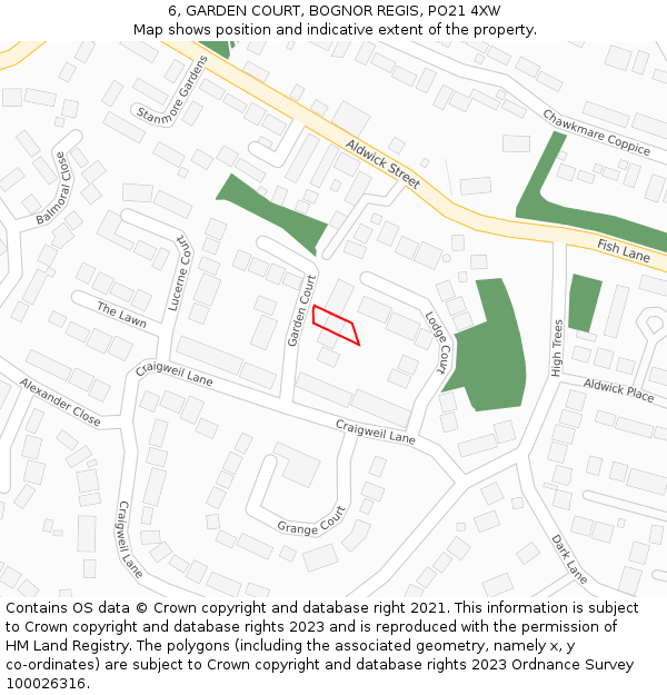 6, GARDEN COURT, BOGNOR REGIS, PO21 4XW: Location map and indicative extent of plot