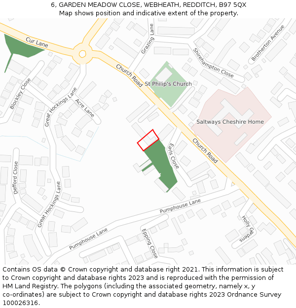 6, GARDEN MEADOW CLOSE, WEBHEATH, REDDITCH, B97 5QX: Location map and indicative extent of plot