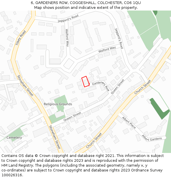 6, GARDENERS ROW, COGGESHALL, COLCHESTER, CO6 1QU: Location map and indicative extent of plot