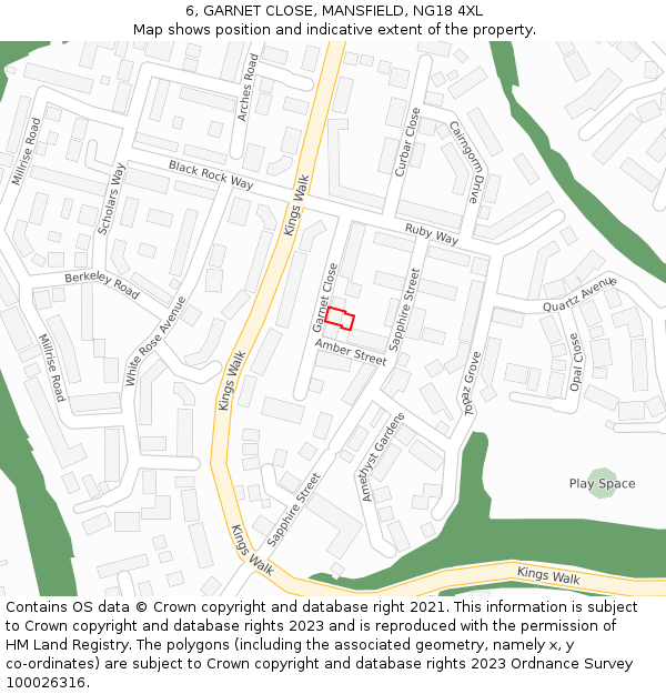 6, GARNET CLOSE, MANSFIELD, NG18 4XL: Location map and indicative extent of plot