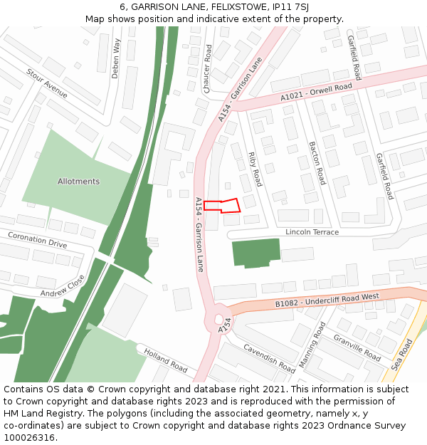 6, GARRISON LANE, FELIXSTOWE, IP11 7SJ: Location map and indicative extent of plot