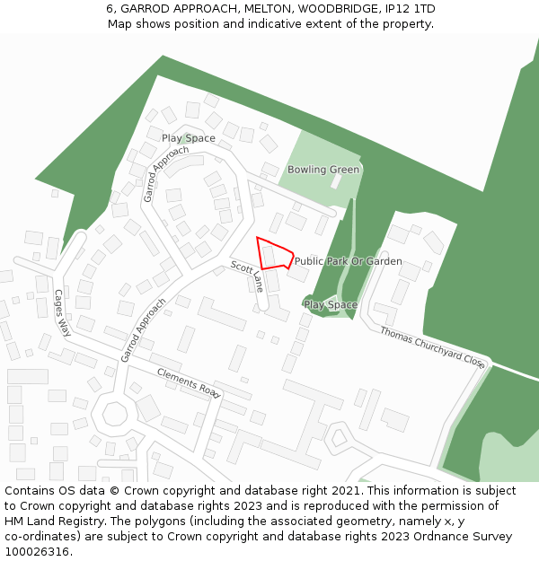6, GARROD APPROACH, MELTON, WOODBRIDGE, IP12 1TD: Location map and indicative extent of plot