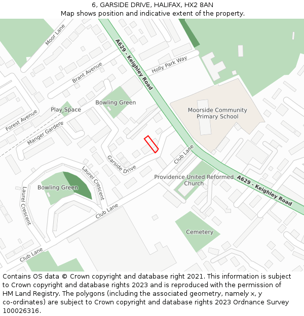 6, GARSIDE DRIVE, HALIFAX, HX2 8AN: Location map and indicative extent of plot