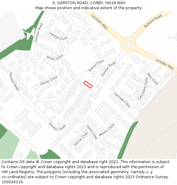 6, GARSTON ROAD, CORBY, NN18 8NH: Location map and indicative extent of plot