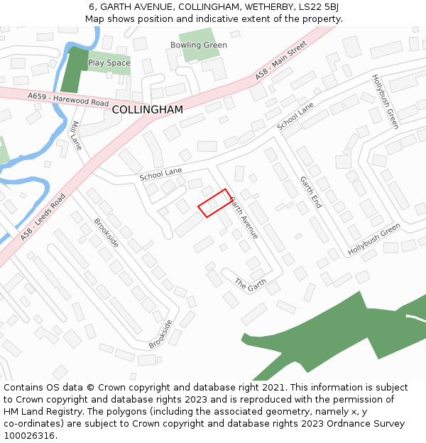 6, GARTH AVENUE, COLLINGHAM, WETHERBY, LS22 5BJ: Location map and indicative extent of plot