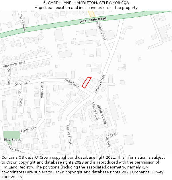 6, GARTH LANE, HAMBLETON, SELBY, YO8 9QA: Location map and indicative extent of plot