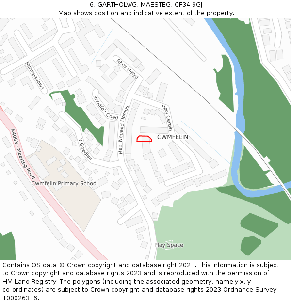 6, GARTHOLWG, MAESTEG, CF34 9GJ: Location map and indicative extent of plot