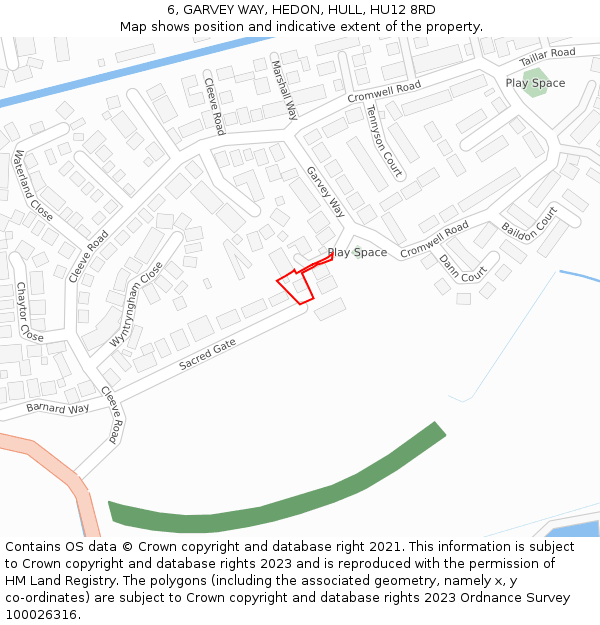 6, GARVEY WAY, HEDON, HULL, HU12 8RD: Location map and indicative extent of plot