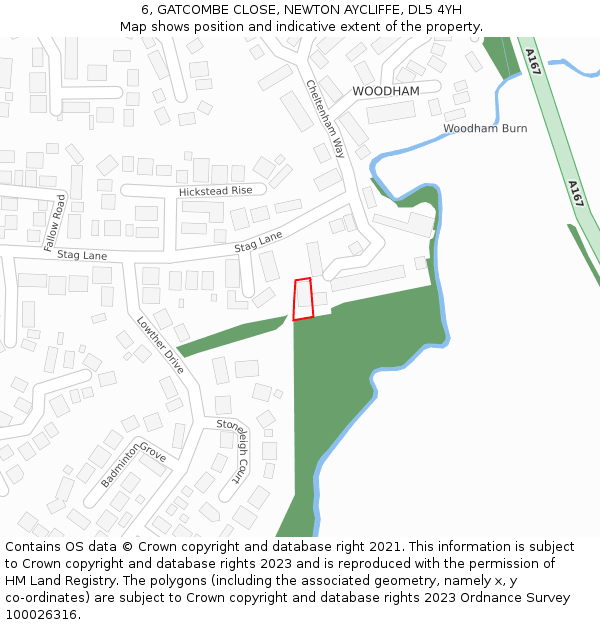 6, GATCOMBE CLOSE, NEWTON AYCLIFFE, DL5 4YH: Location map and indicative extent of plot