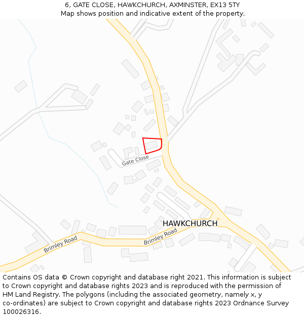6, GATE CLOSE, HAWKCHURCH, AXMINSTER, EX13 5TY: Location map and indicative extent of plot