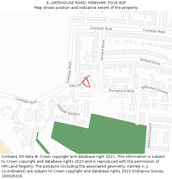 6, GATEHOUSE ROAD, FAREHAM, PO16 9DP: Location map and indicative extent of plot