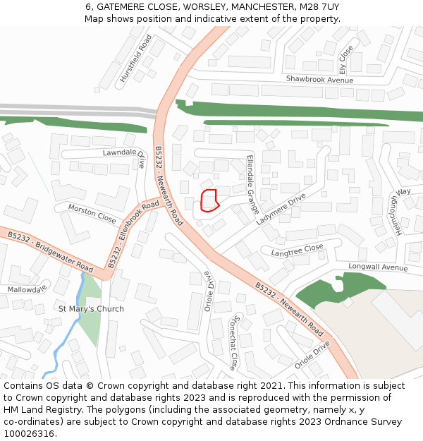 6, GATEMERE CLOSE, WORSLEY, MANCHESTER, M28 7UY: Location map and indicative extent of plot