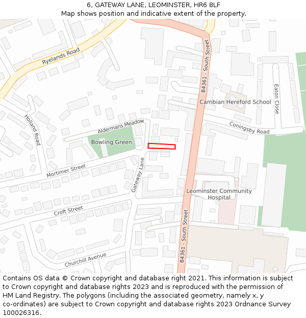6, GATEWAY LANE, LEOMINSTER, HR6 8LF: Location map and indicative extent of plot