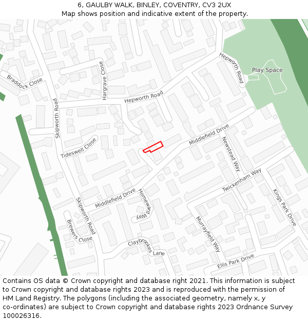 6, GAULBY WALK, BINLEY, COVENTRY, CV3 2UX: Location map and indicative extent of plot