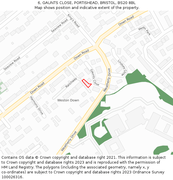 6, GAUNTS CLOSE, PORTISHEAD, BRISTOL, BS20 8BL: Location map and indicative extent of plot