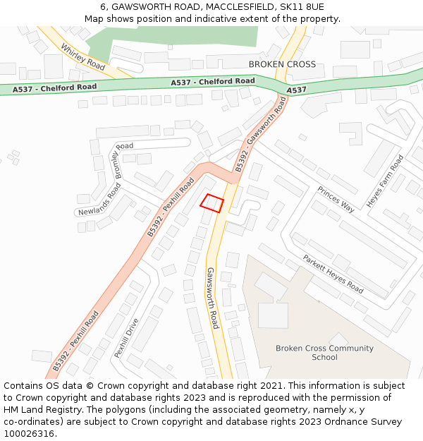 6, GAWSWORTH ROAD, MACCLESFIELD, SK11 8UE: Location map and indicative extent of plot