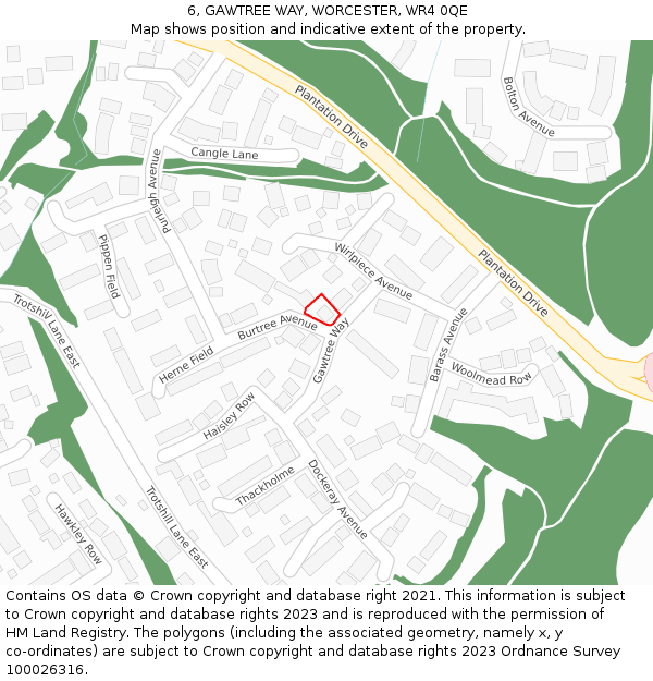 6, GAWTREE WAY, WORCESTER, WR4 0QE: Location map and indicative extent of plot
