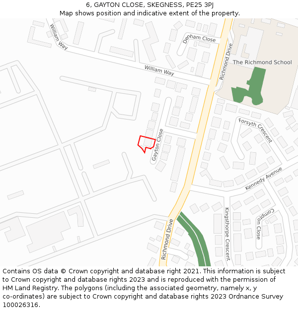 6, GAYTON CLOSE, SKEGNESS, PE25 3PJ: Location map and indicative extent of plot