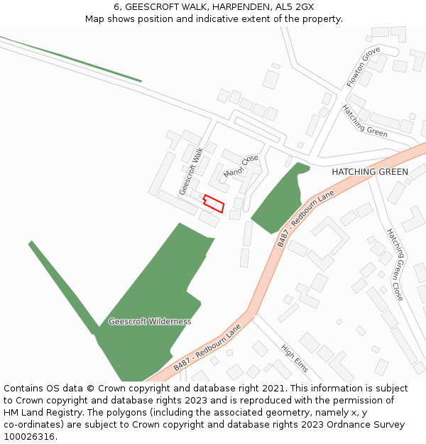 6, GEESCROFT WALK, HARPENDEN, AL5 2GX: Location map and indicative extent of plot