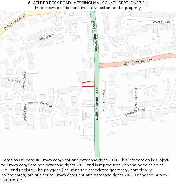 6, GELDER BECK ROAD, MESSINGHAM, SCUNTHORPE, DN17 3UJ: Location map and indicative extent of plot