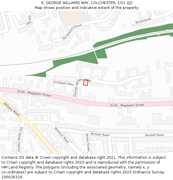 6, GEORGE WILLIAMS WAY, COLCHESTER, CO1 2JZ: Location map and indicative extent of plot