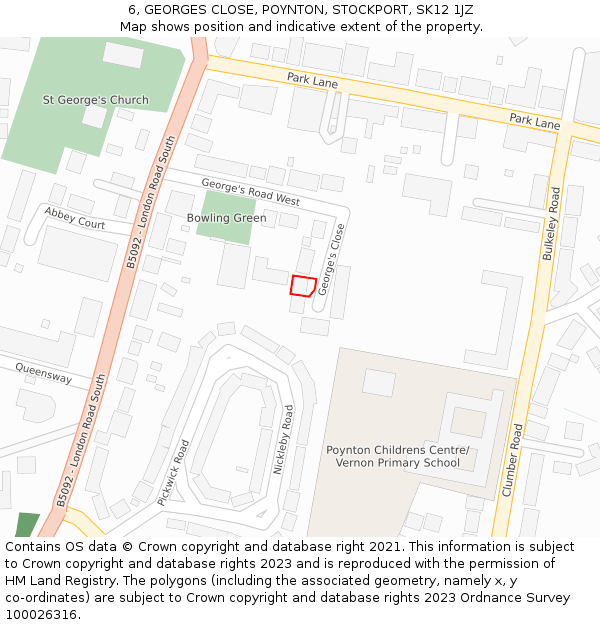 6, GEORGES CLOSE, POYNTON, STOCKPORT, SK12 1JZ: Location map and indicative extent of plot