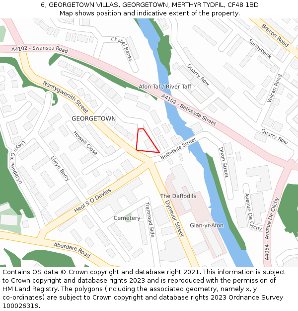 6, GEORGETOWN VILLAS, GEORGETOWN, MERTHYR TYDFIL, CF48 1BD: Location map and indicative extent of plot