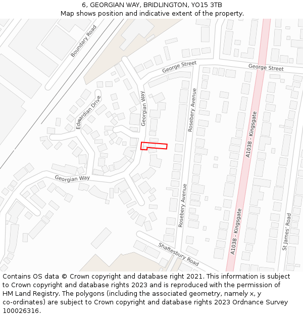 6, GEORGIAN WAY, BRIDLINGTON, YO15 3TB: Location map and indicative extent of plot