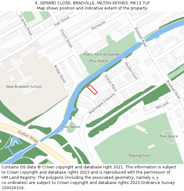 6, GERARD CLOSE, BRADVILLE, MILTON KEYNES, MK13 7UF: Location map and indicative extent of plot