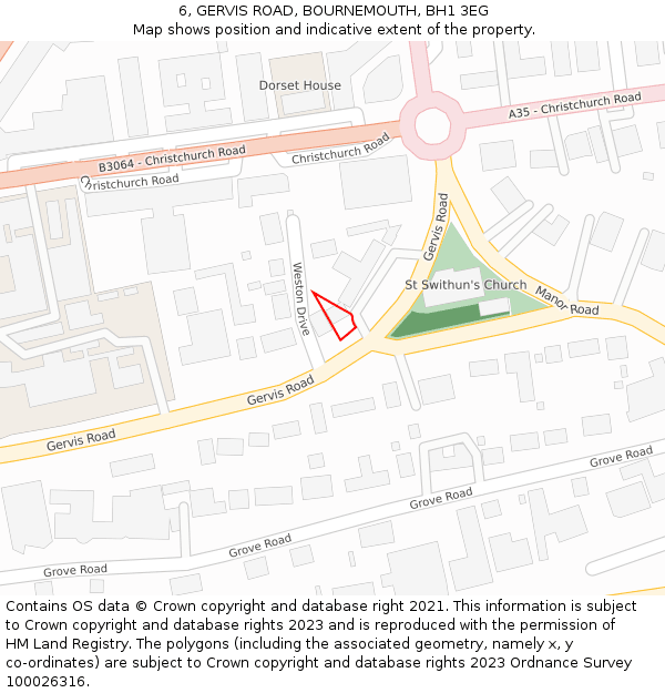 6, GERVIS ROAD, BOURNEMOUTH, BH1 3EG: Location map and indicative extent of plot