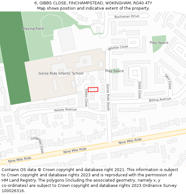 6, GIBBS CLOSE, FINCHAMPSTEAD, WOKINGHAM, RG40 4TY: Location map and indicative extent of plot