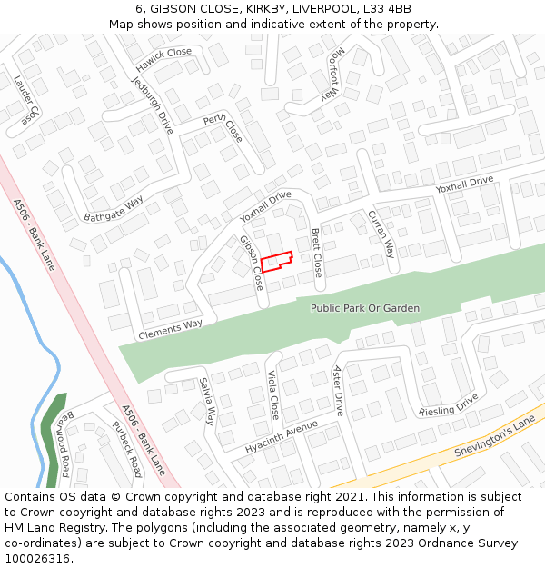 6, GIBSON CLOSE, KIRKBY, LIVERPOOL, L33 4BB: Location map and indicative extent of plot