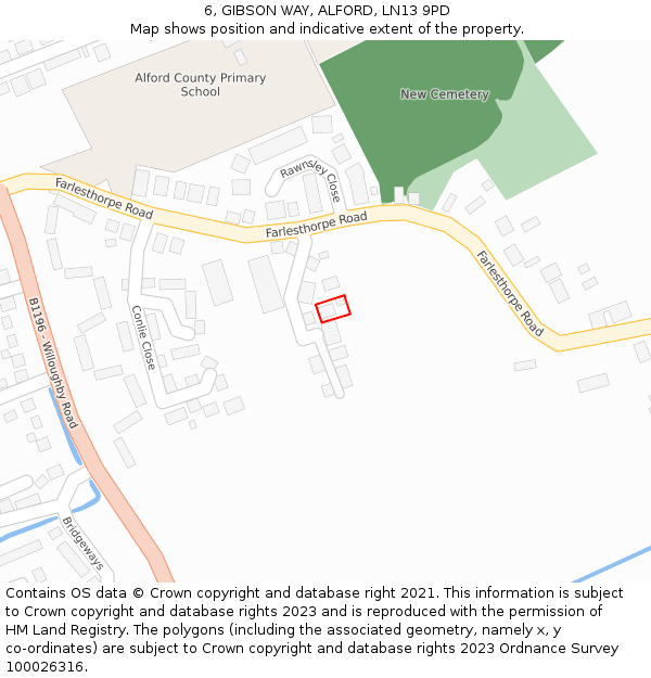 6, GIBSON WAY, ALFORD, LN13 9PD: Location map and indicative extent of plot