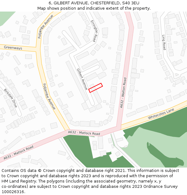 6, GILBERT AVENUE, CHESTERFIELD, S40 3EU: Location map and indicative extent of plot