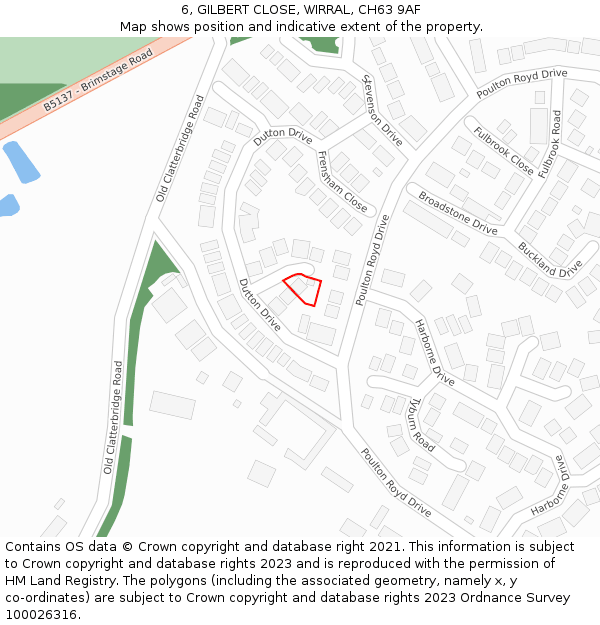 6, GILBERT CLOSE, WIRRAL, CH63 9AF: Location map and indicative extent of plot