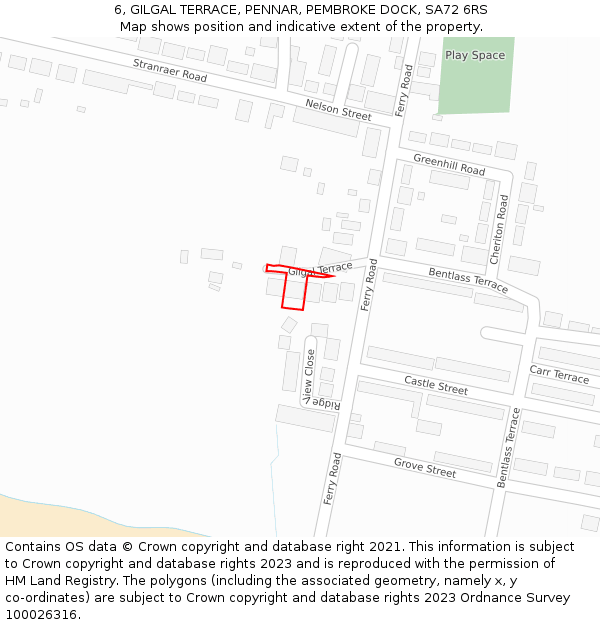 6, GILGAL TERRACE, PENNAR, PEMBROKE DOCK, SA72 6RS: Location map and indicative extent of plot