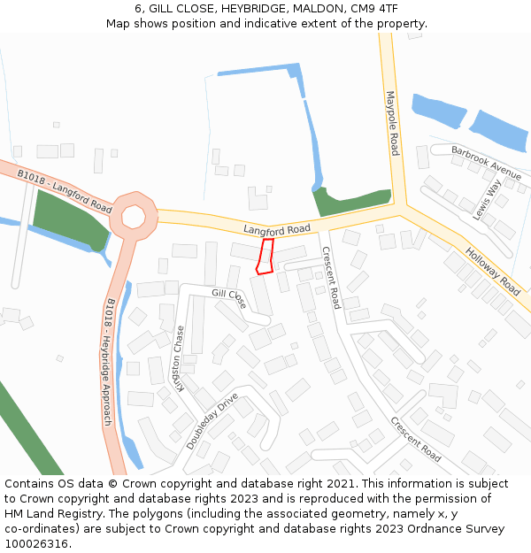 6, GILL CLOSE, HEYBRIDGE, MALDON, CM9 4TF: Location map and indicative extent of plot