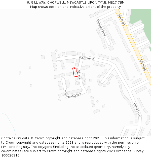 6, GILL WAY, CHOPWELL, NEWCASTLE UPON TYNE, NE17 7BN: Location map and indicative extent of plot