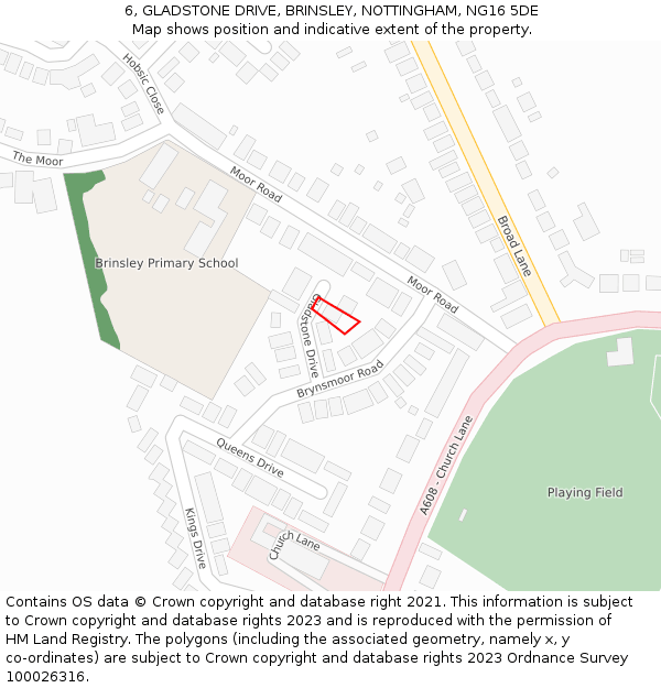 6, GLADSTONE DRIVE, BRINSLEY, NOTTINGHAM, NG16 5DE: Location map and indicative extent of plot