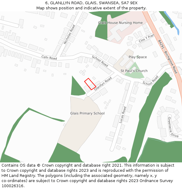 6, GLANLLYN ROAD, GLAIS, SWANSEA, SA7 9EX: Location map and indicative extent of plot