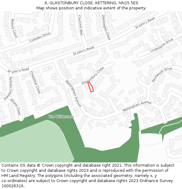 6, GLASTONBURY CLOSE, KETTERING, NN15 5ES: Location map and indicative extent of plot